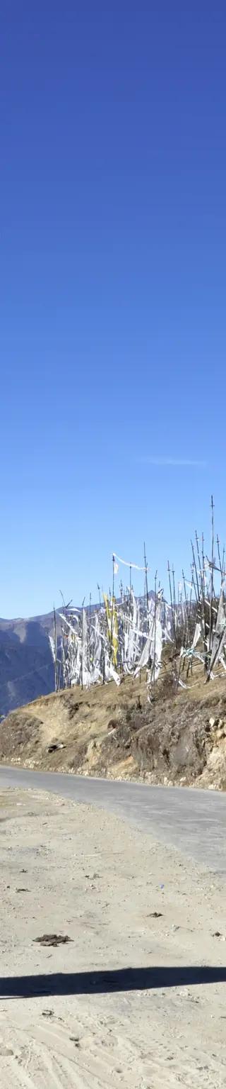 Fahre auf verkehrsarmen Passstrassen durch Bhutan